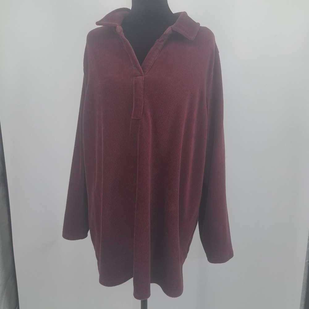 Belle by Kim Gravel Burgundy Corduroy Henley Tunic Top 1X Casual Comfort Soft